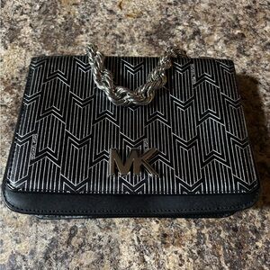 NWOT Michael Kors Black Silver Chain Strap Clutch Shoulder Bag
